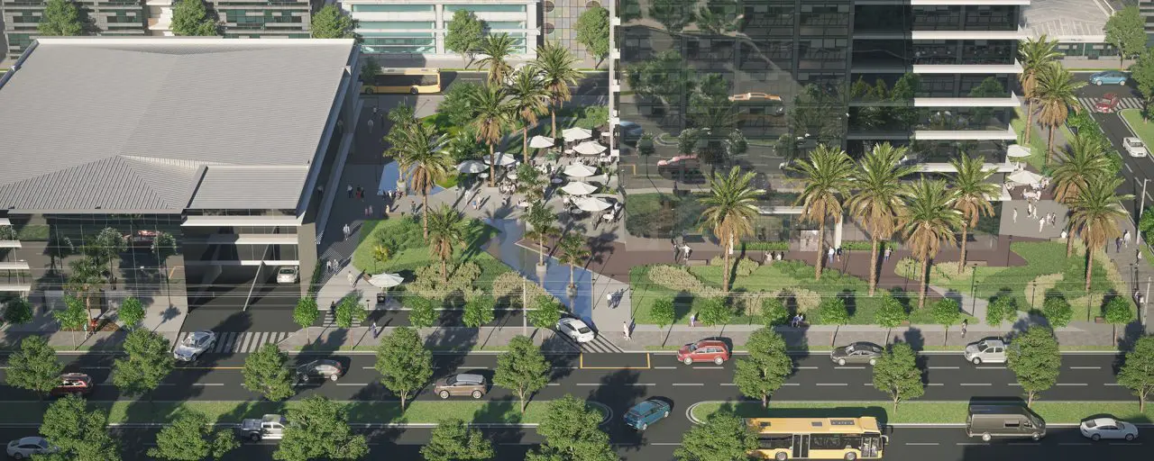 Projeto do térreo da fachada do Phenom Parque Empresarial.
