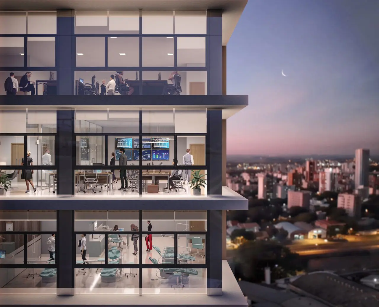 Projeto da fachada do Phenom Parque Empresarial.