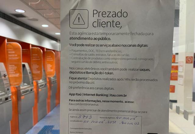 Banco de Maringá é fechado após funcionária testar positivo para Covid-19.
