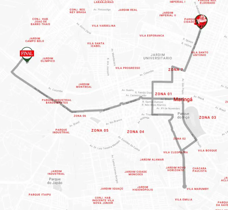 Percurso da Caravana de Natal da Coca-Cola em Maringá