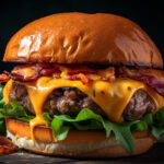 Grilled cheeseburger meal with fries and salad generated by AI