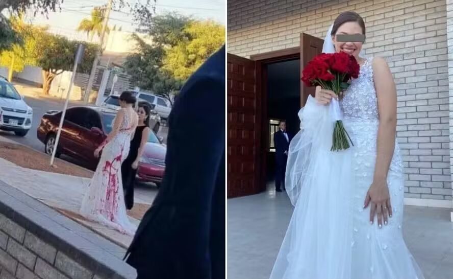 Mulher contrata homens para jogar tinta vermelha no vestido da noiva do filho e impedir casamento. Foto: Reprodução