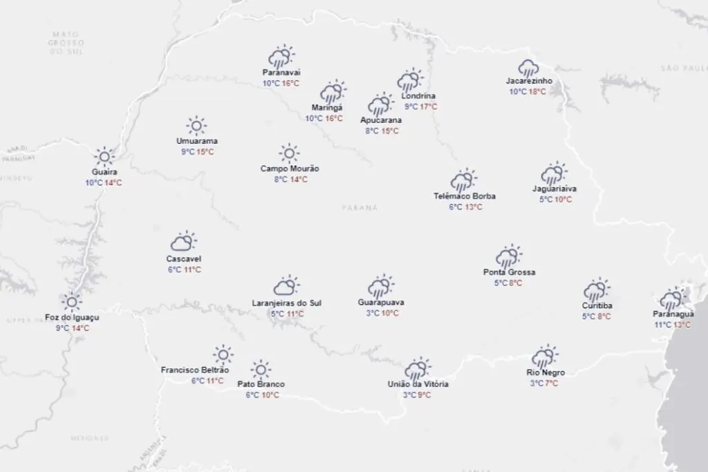 massa de ar frio avança no paraná segundo simepar