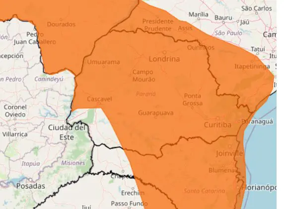 alerta laranja de tempestade para o paraná, incluindo maringá