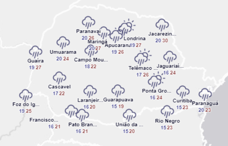 previsão de muita chuva em todo o Paraná