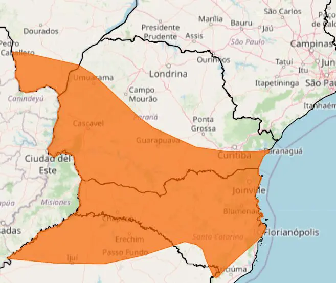 Alerta laranja de tempestade para o Paraná. Foto: Inmet