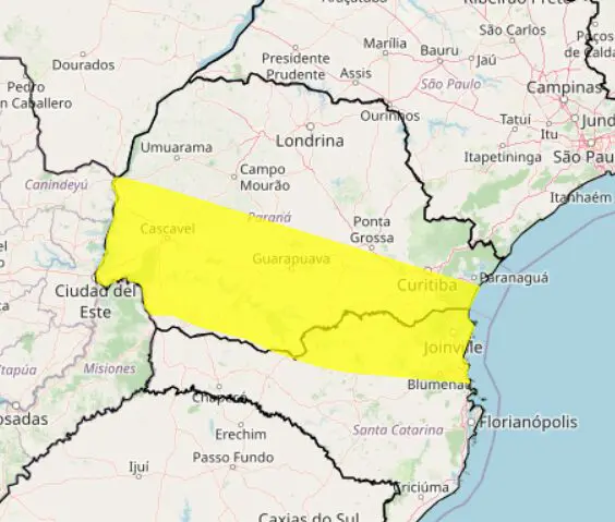 alerta amarelo de tempestade no Paraná