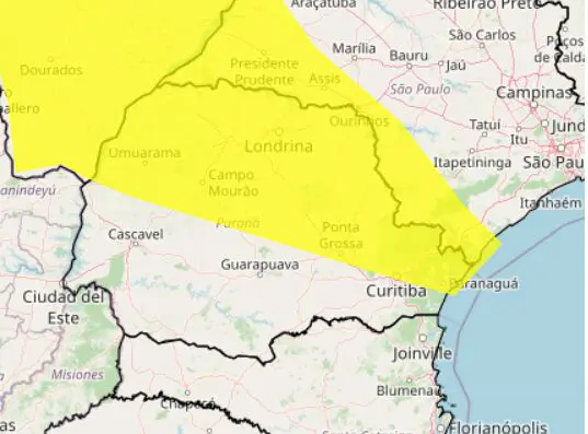 alerta amarelo de tempestade no Paraná