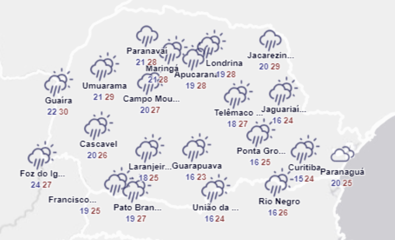 Veja como fica o tempo neste sábado, no Paraná. Foto: Simepar