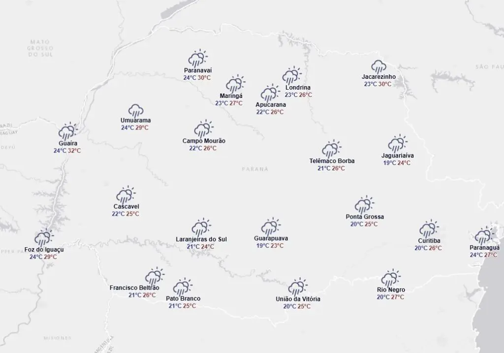 sexta com chuva e risco de tempstade no paraná
