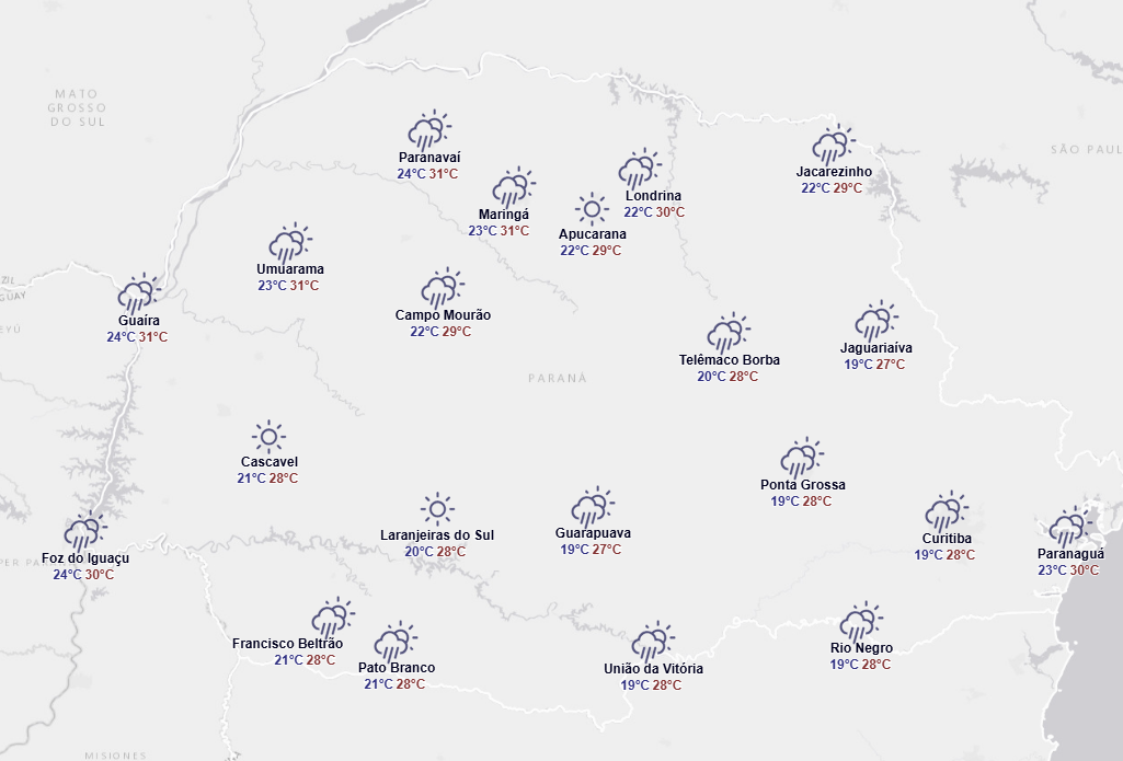 como fica o tempo sábado no PR.