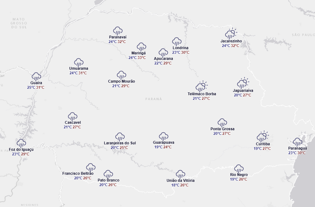 Previsão do tempo para esta quinta-feira, no Paraná, indica possibilidade de tempestade. Foto: Simepar