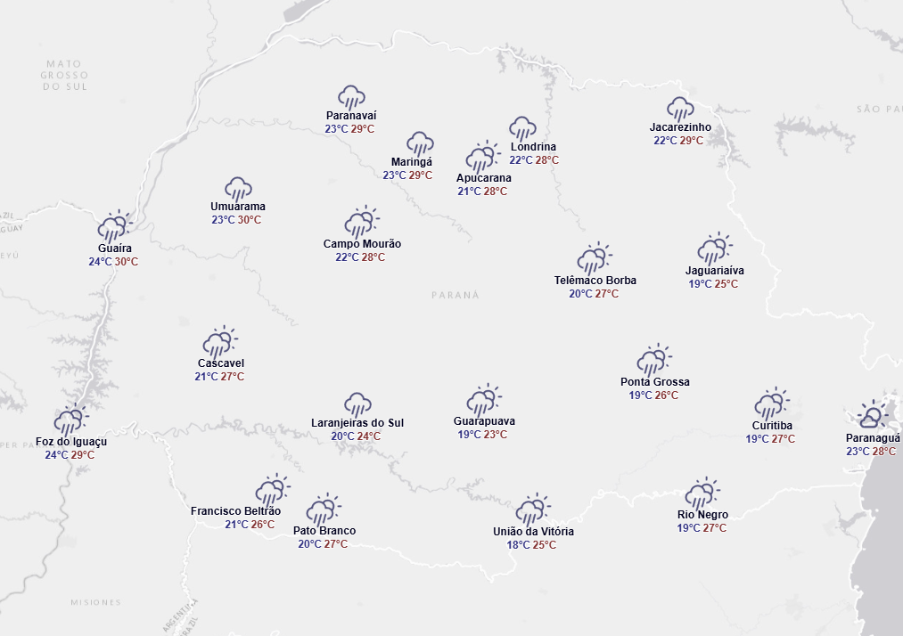 Previsão do tempo para esta sexta-feira, no Paraná