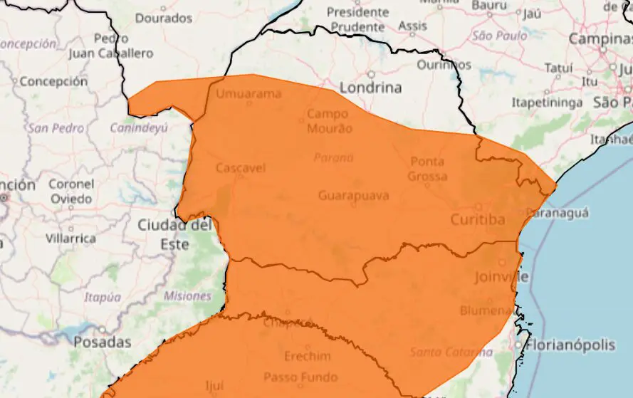 aletrta laranja de tempestade do inmet inclui centenas de cidades do paraná