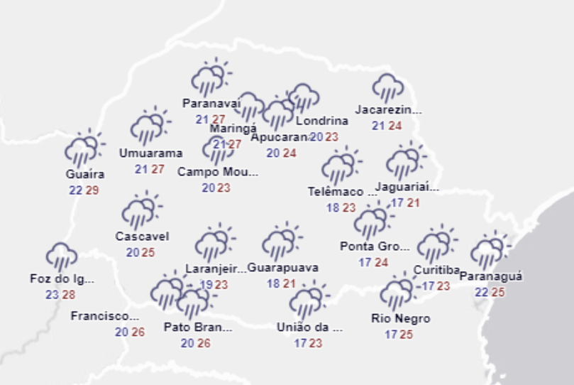 Veja como fica o tempo neste domingo, no Paraná. Foto: Simepar