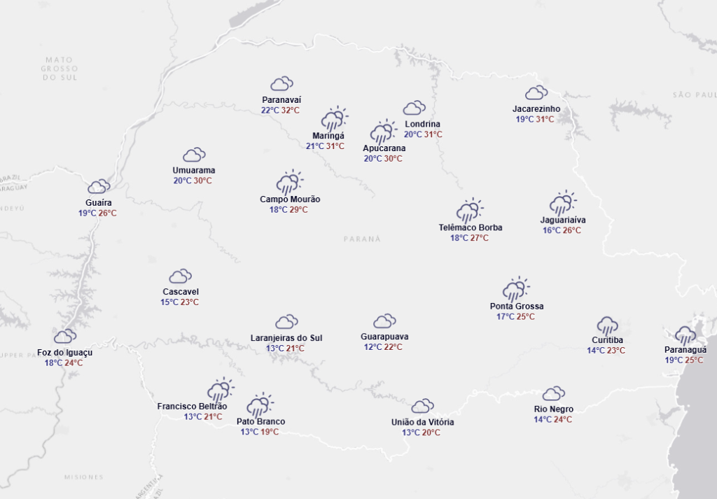 Além de chuvas, dias de frio são esperados em algumas cidades paranaenses.