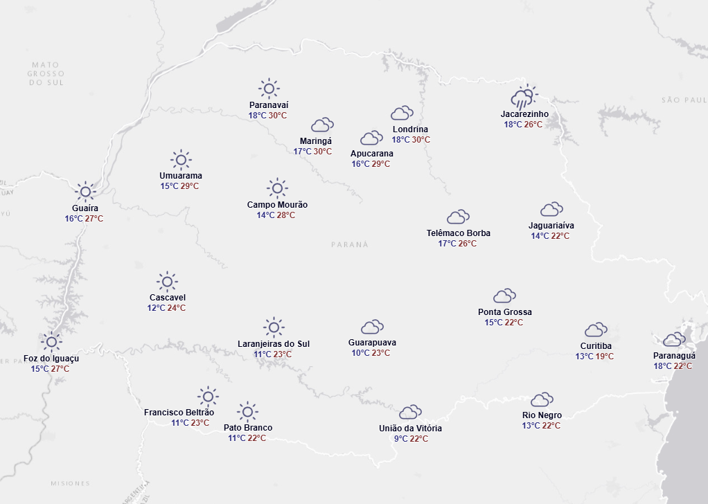 Além de chuvas, dias de frio são esperados em algumas cidades do Paraná.