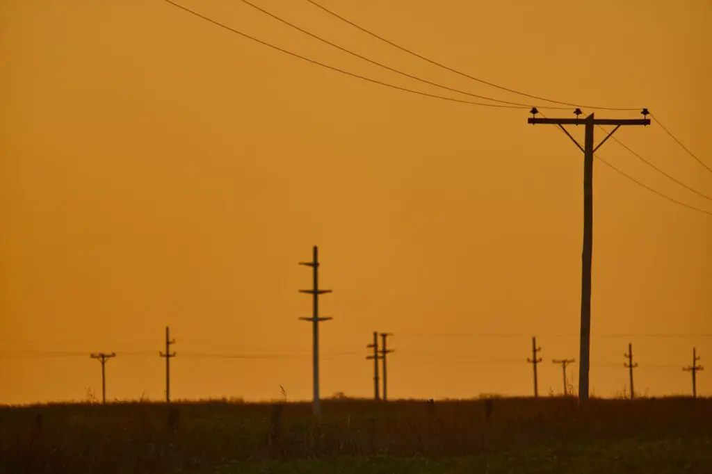 Scenery of sunset in an overhead power line