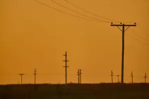 Scenery of sunset in an overhead power line