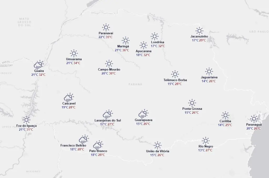 previsçao do tempo: chuva no paraná. 