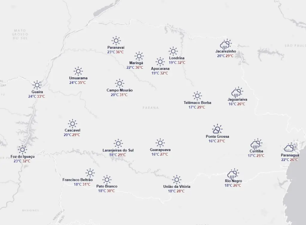 previsçao do tempo: chuva no paraná. 