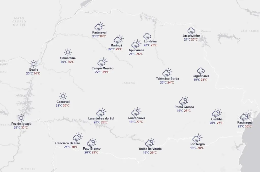 previsçao do tempo: chuva volta a todo o paraná. 