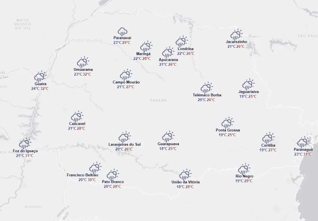 previsçao do tempo: chuva no paraná. 