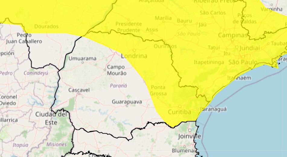 cidades em alerta amaraelo para chuvas intensas no paraná