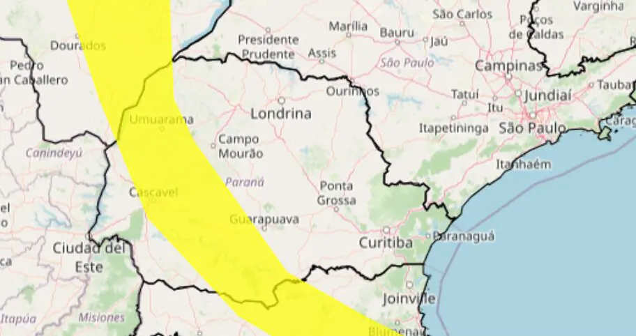 Cidades entram em alerta amarelo de chuvas intensas no Paraná