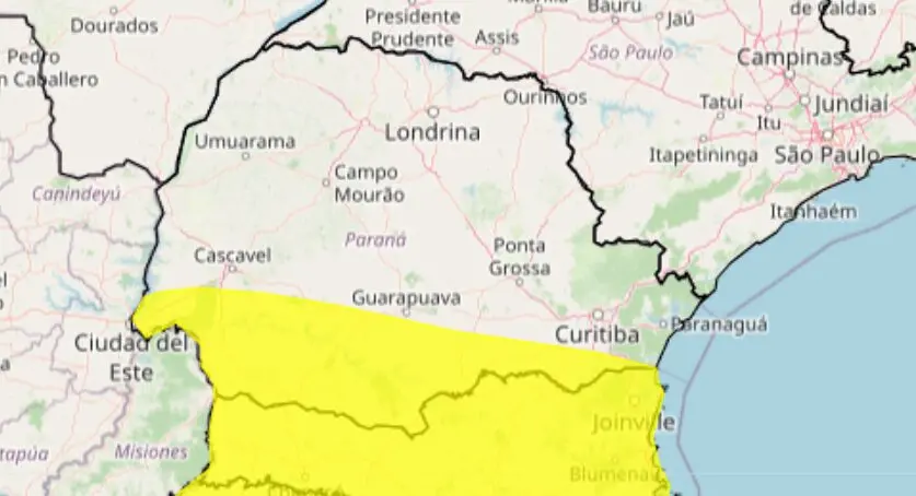 98 cidades do Paraná entram em alerta de chuvas intensas; veja a lista Foto 1 Alerta amarelo de chuvas intensas no Paraná