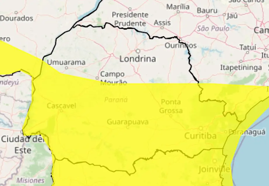 alerta de chuvas intensas no Estado do Paraná