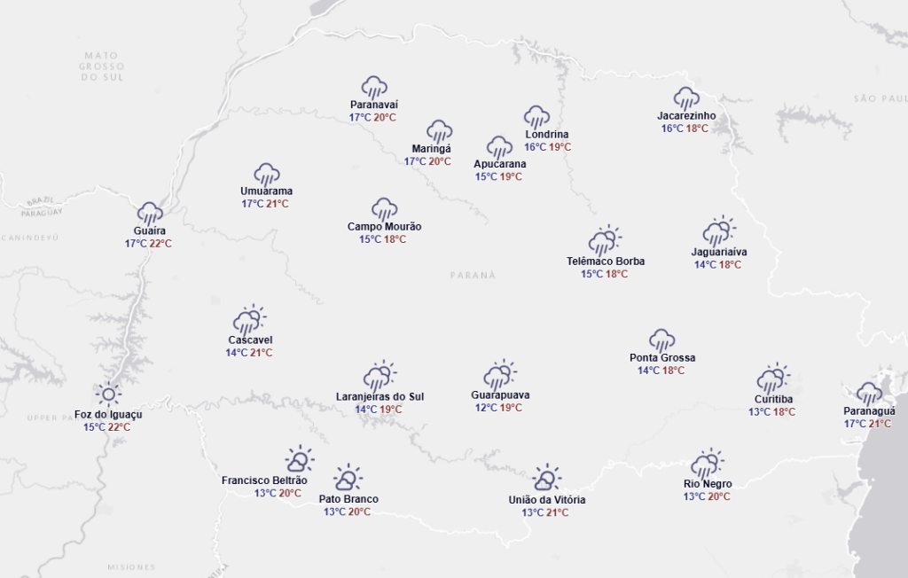 Onda de frio: Previsão do tempo para domingo no Paraná. Foto: Simepar