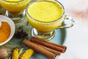 Traditional indian drink turmeric golden milk .