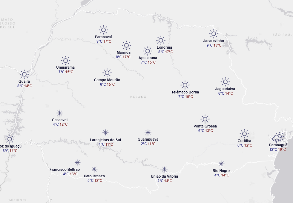 sábado de frio intenso e geadas no paraná