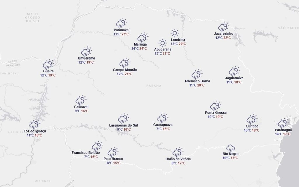 Veja como fica o tempo nesta sexta-feira, 8, no Paraná; chuivas são esperadas em todo o Estado. Foto: Simepar