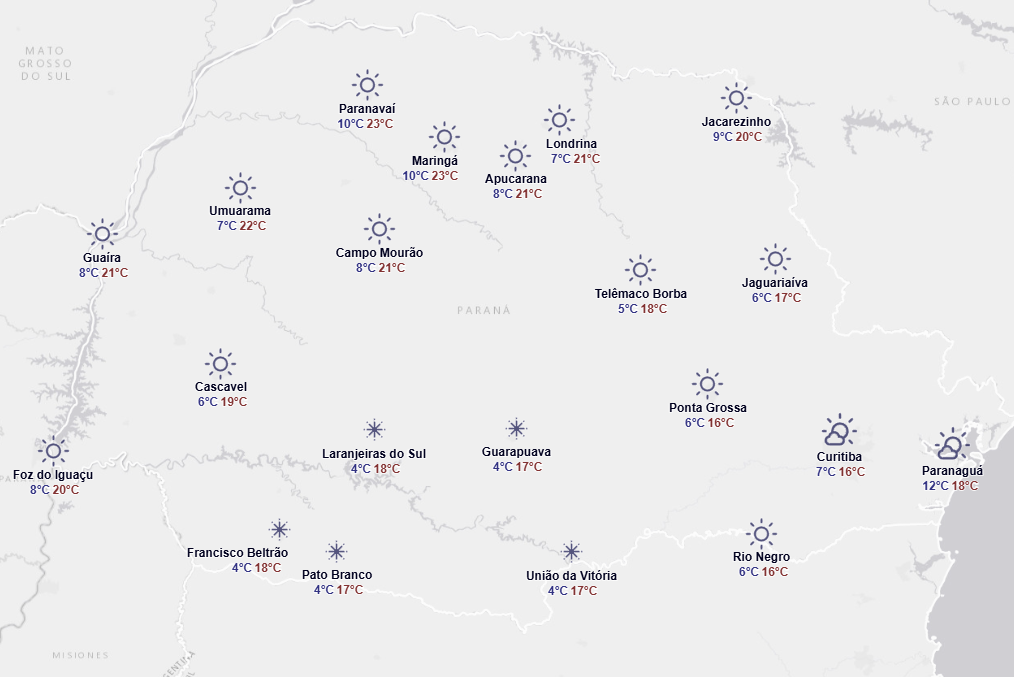 segunda-feira segue com frio no paraná