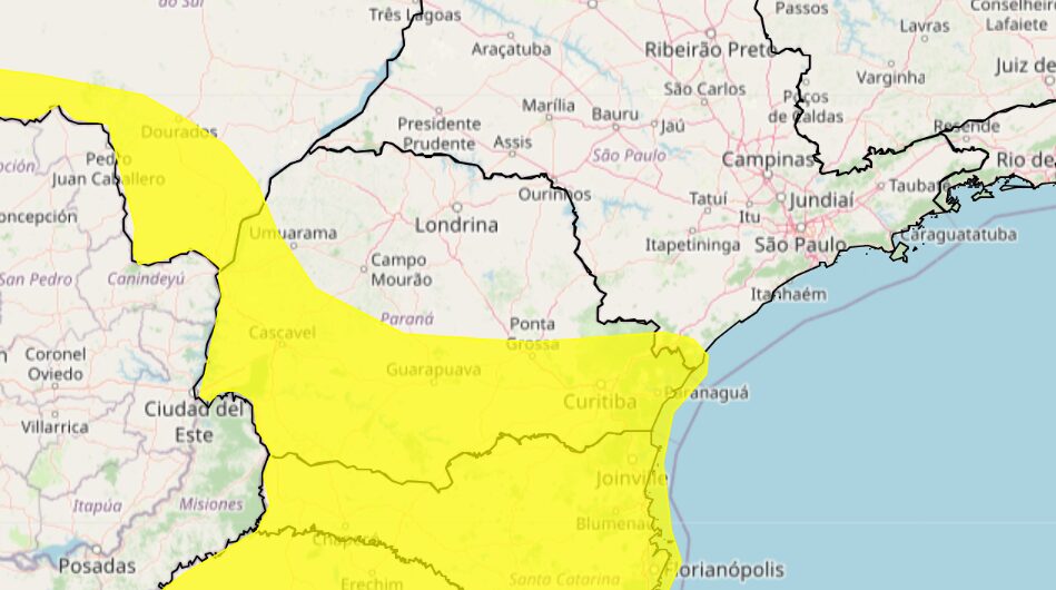 regiões do paraná em alerta amarelo de tempestade