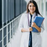 medico-feminino-atraente-em-pe-com-documentos-no-hospital-1