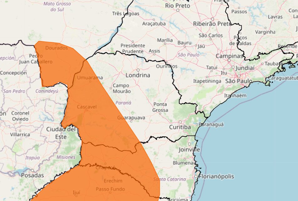 área laranja está em alerta de tempestade