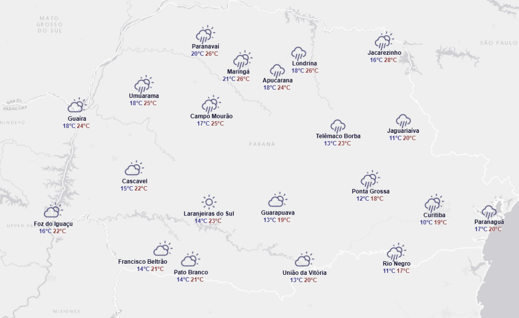 Previsão do tempo é de chuva no Paraná, nesta terça-feira, 7. Foto: Simepar