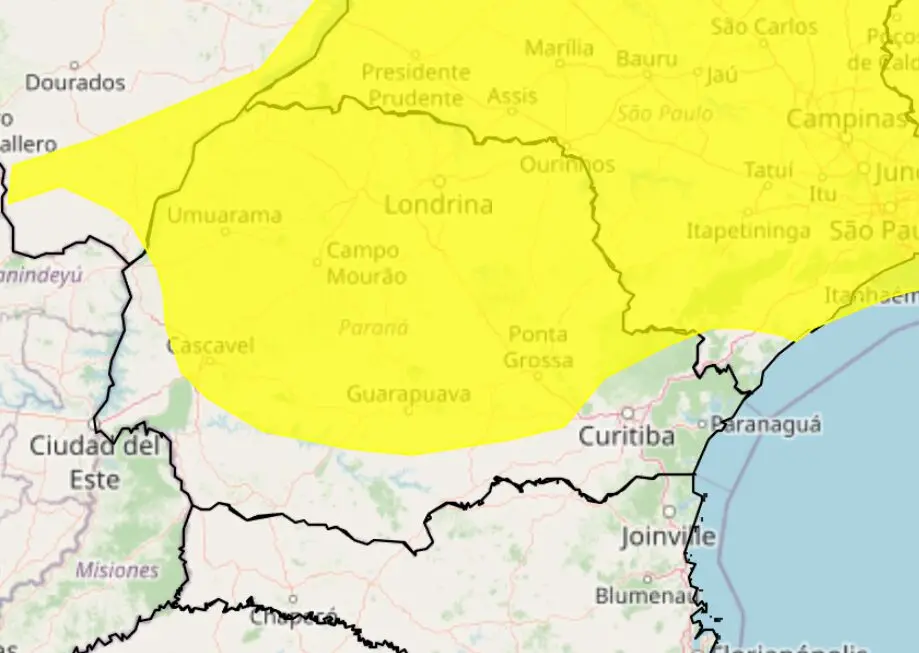 área em alerta de chuvas intensas no paraná