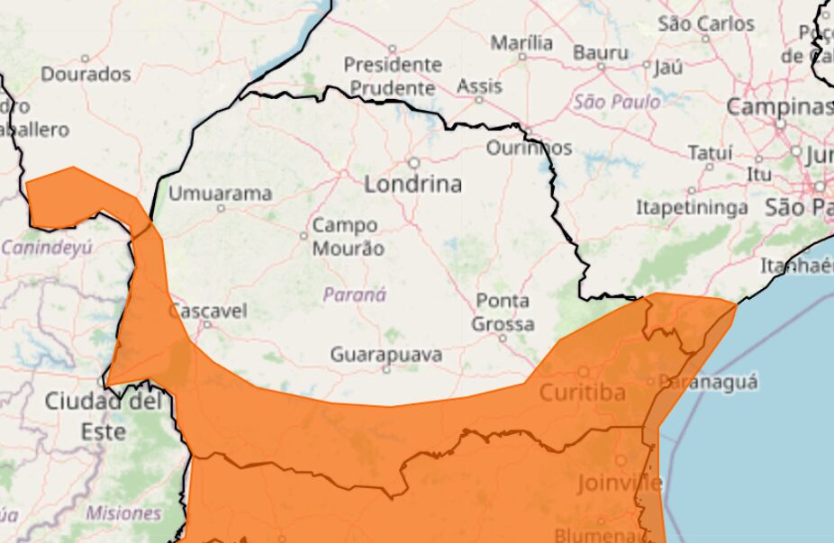 área em alerta de tempestade no paraná