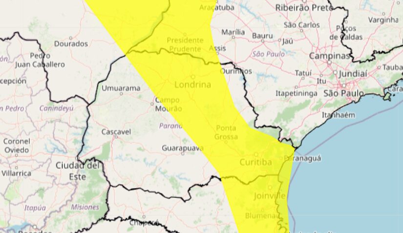 cidades do paraná em alerta amarelo de tempestade