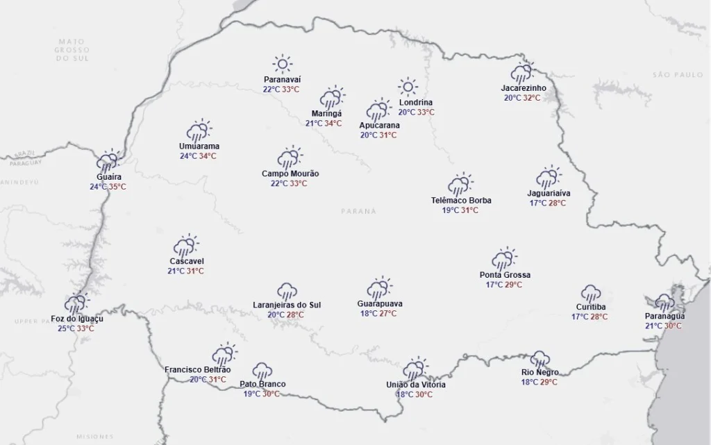 previsão de sábado no paraná tem tempestade