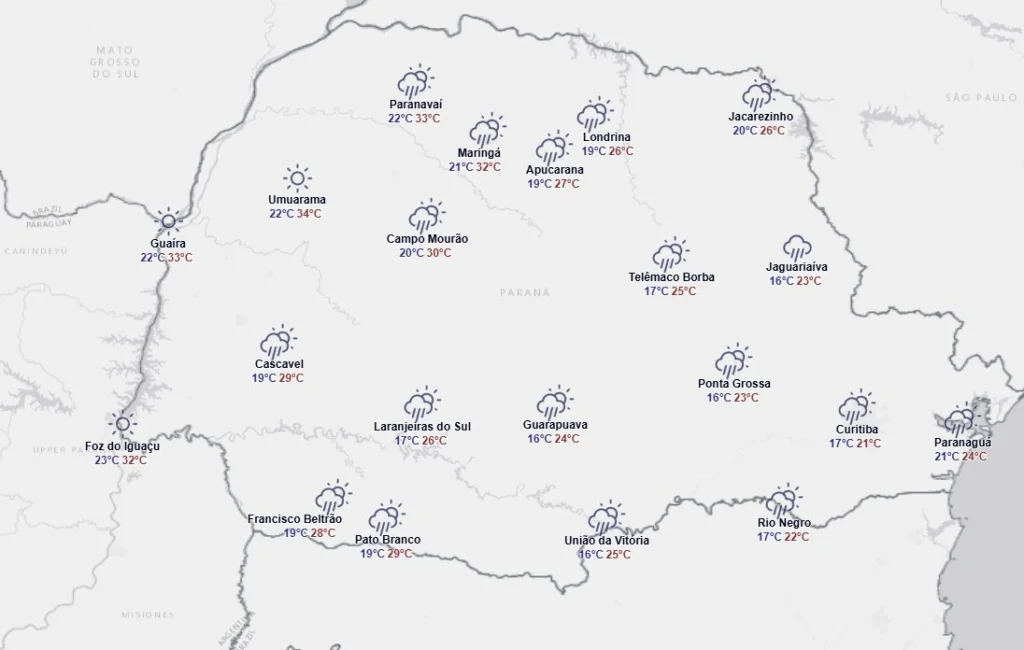 Previsão do tempo para esta terça-feira, 31. Foto: Simepar