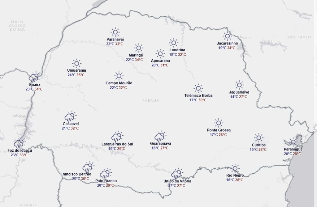 Tempo esta sexta-feira, no Paraná. Foto: Simepar
