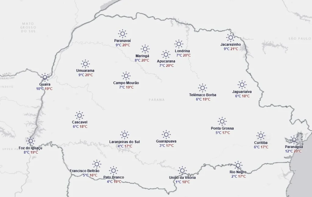 onda de frio marca municípios paranaenses